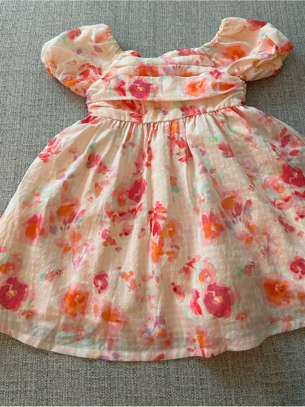 Catherine Malandrino Girls Pink Watercolor Floral Puff-Sleeve Dress